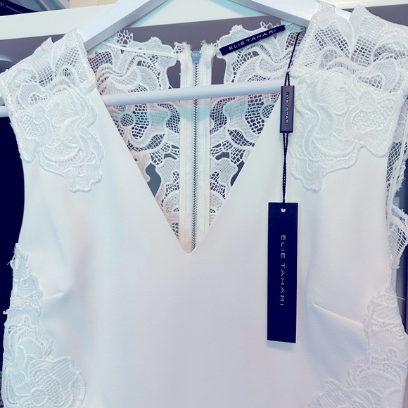 Ellie Tahari White Guipure Lace Back Dress - Picture 7 of 8